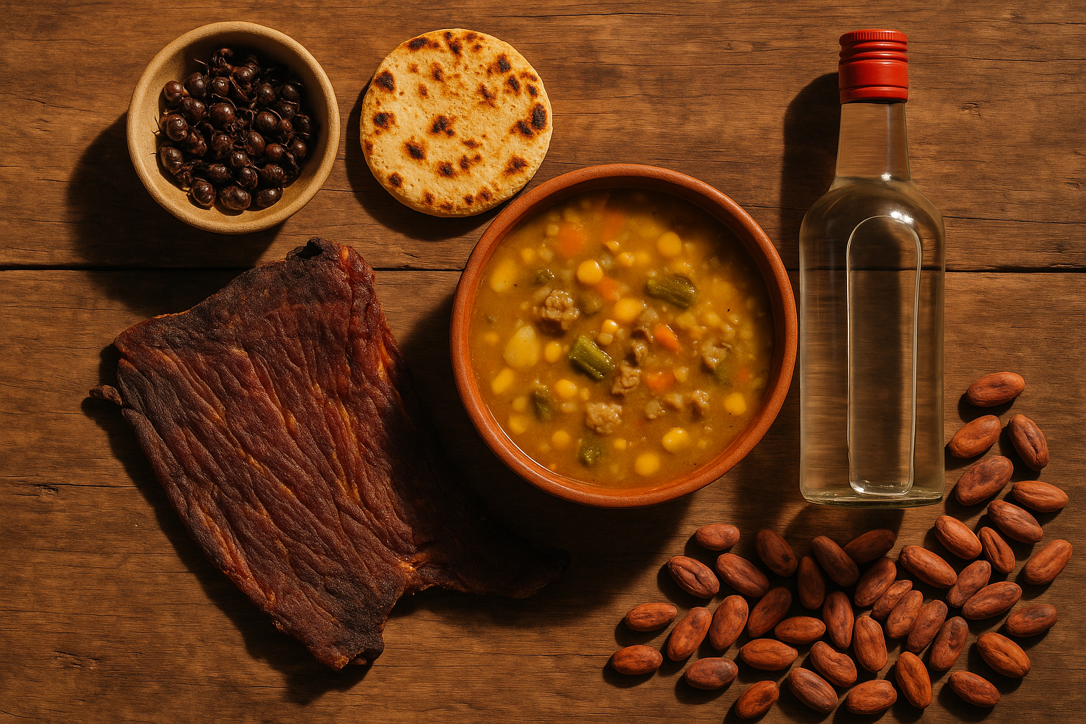 Mesa editorial con platos tradicionales de la cocina santandereana