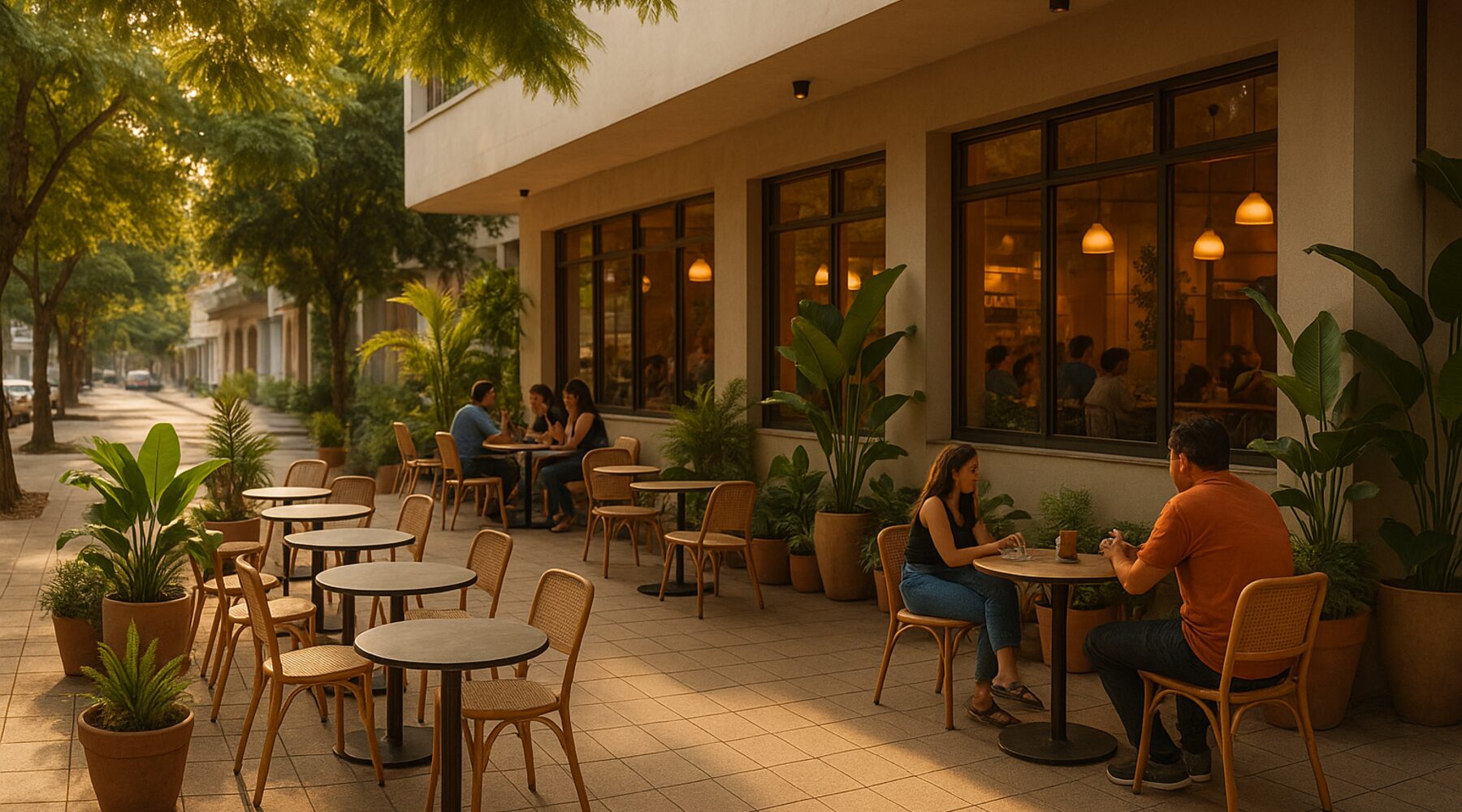 Terraza de café y vida urbana en Bucaramanga