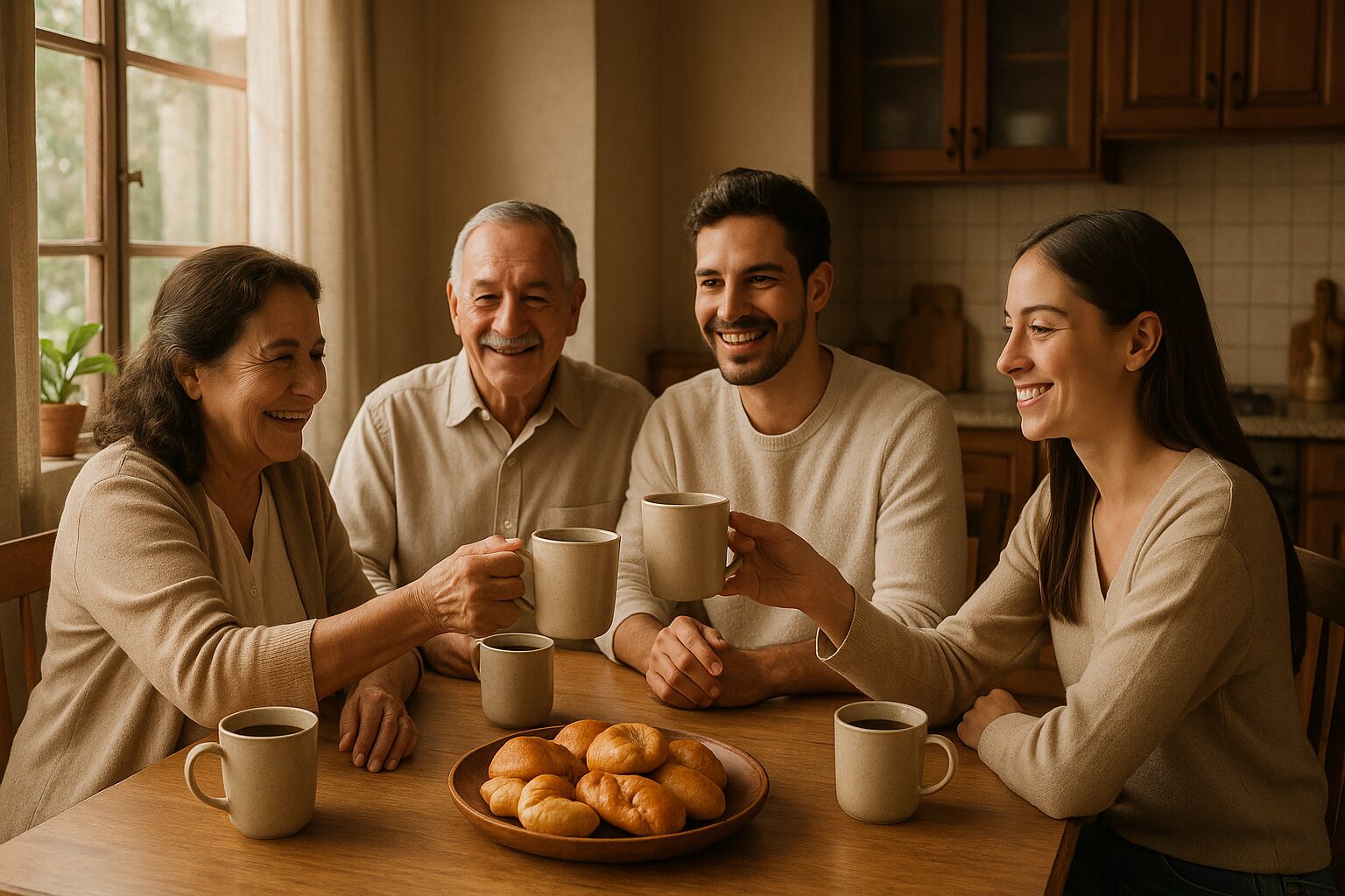 Hospitalidad santandereana: mesa familiar con café y pan artesanal en Bucaramanga
